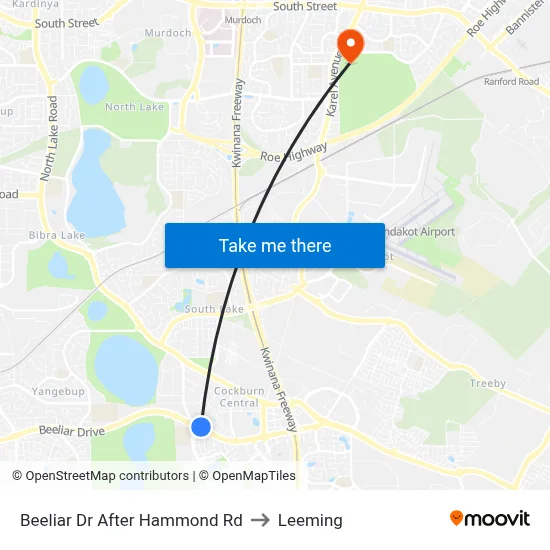 Beeliar Dr After Hammond Rd to Leeming map