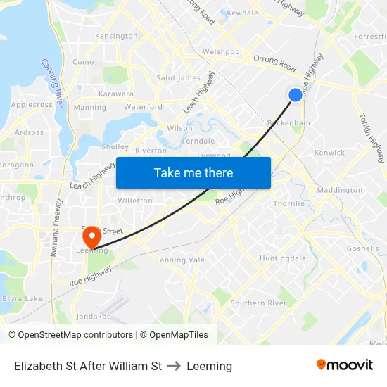 Elizabeth St After William St to Leeming map