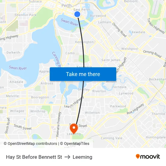 Hay St Before Bennett St to Leeming map