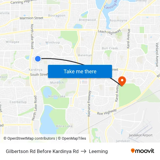 Gilbertson Rd Before Kardinya Rd to Leeming map