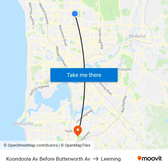 Koondoola Av Before Butterworth Av to Leeming map