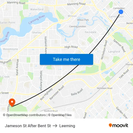 Jameson St After Bent St to Leeming map
