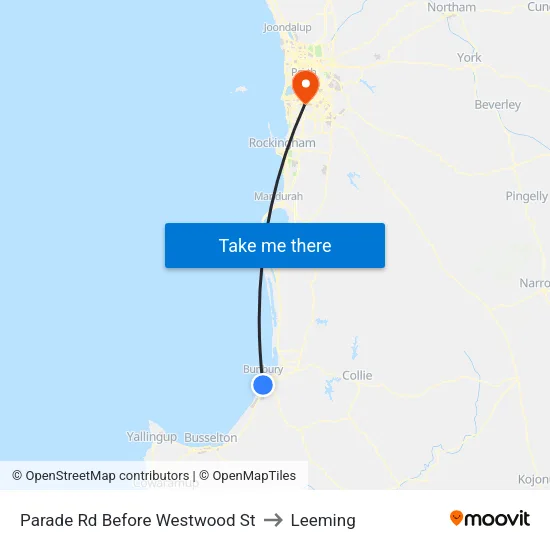 Parade Rd Before Westwood St to Leeming map
