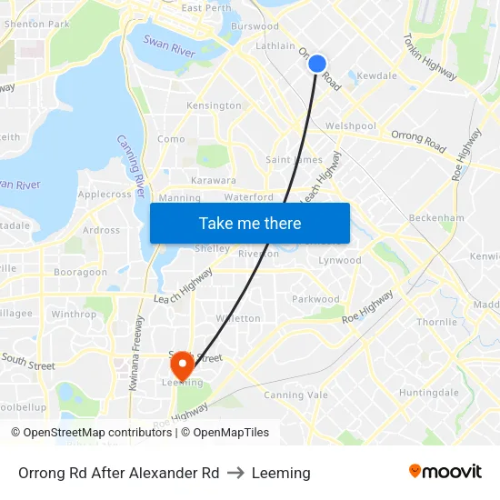 Orrong Rd After Alexander Rd to Leeming map