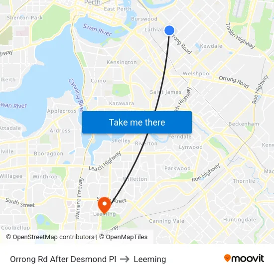 Orrong Rd After Desmond Pl to Leeming map