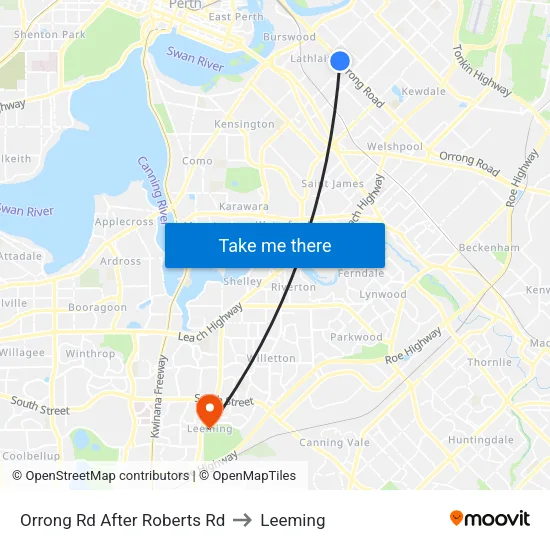Orrong Rd After Roberts Rd to Leeming map