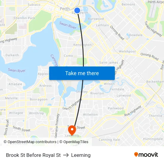 Brook St Before Royal St to Leeming map
