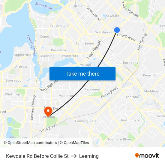 Kewdale Rd Before Collie St to Leeming map