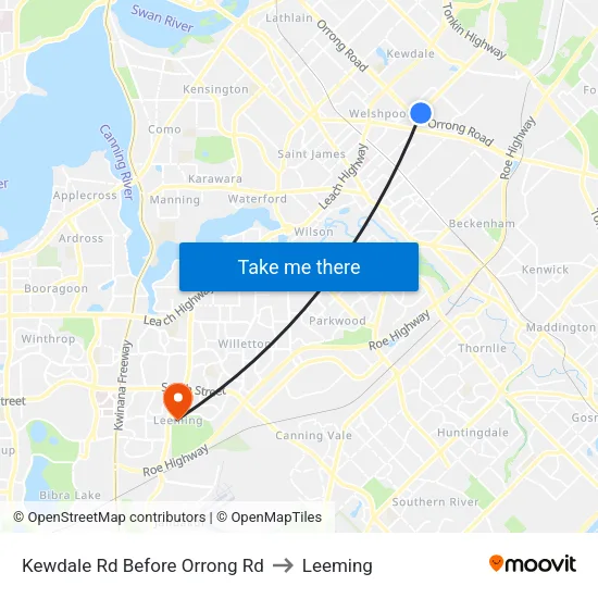 Kewdale Rd Before Orrong Rd to Leeming map