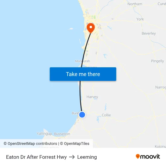 Eaton Dr After Forrest Hwy to Leeming map