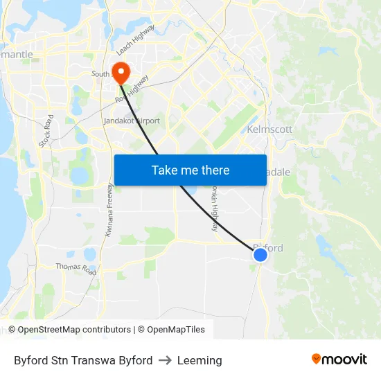 Byford Stn Transwa Byford to Leeming map