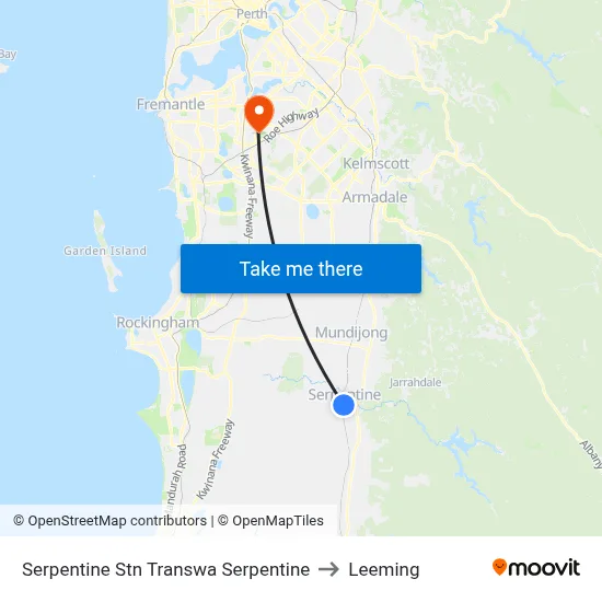 Serpentine Stn Transwa Serpentine to Leeming map