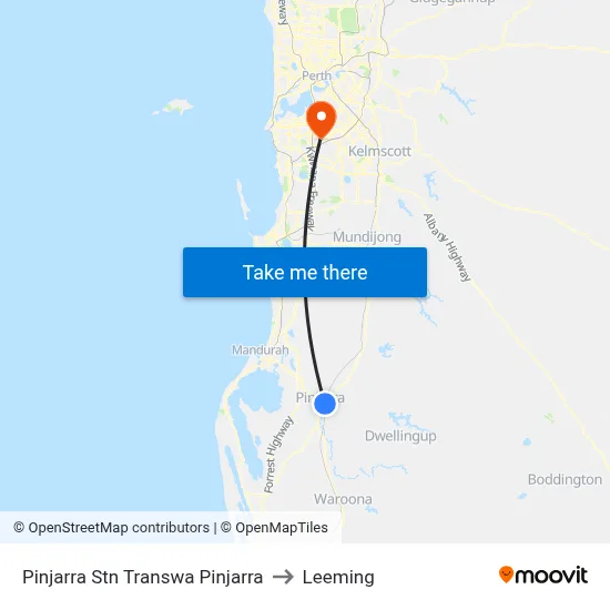 Pinjarra Stn Transwa Pinjarra to Leeming map