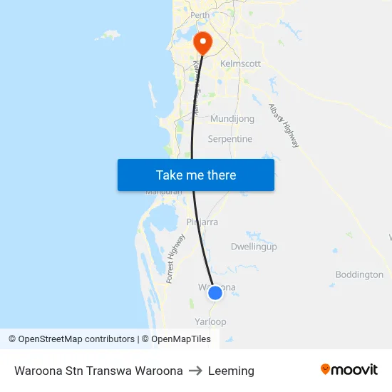 Waroona Stn Transwa Waroona to Leeming map