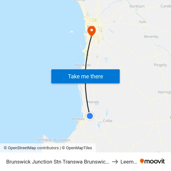 Brunswick Junction Stn Transwa Brunswick Junction to Leeming map