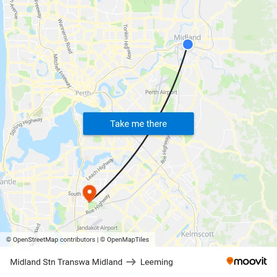 Midland Stn Transwa Midland to Leeming map