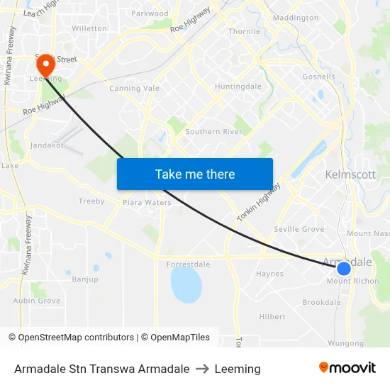 Armadale Stn Transwa Armadale to Leeming map