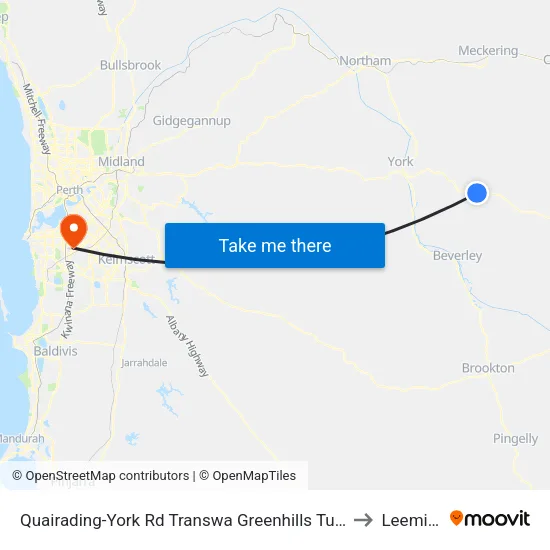 Quairading-York Rd Transwa Greenhills Turnoff to Leeming map