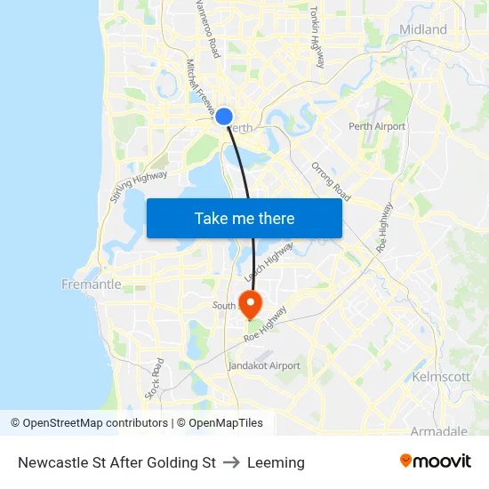 Newcastle St After Golding St to Leeming map