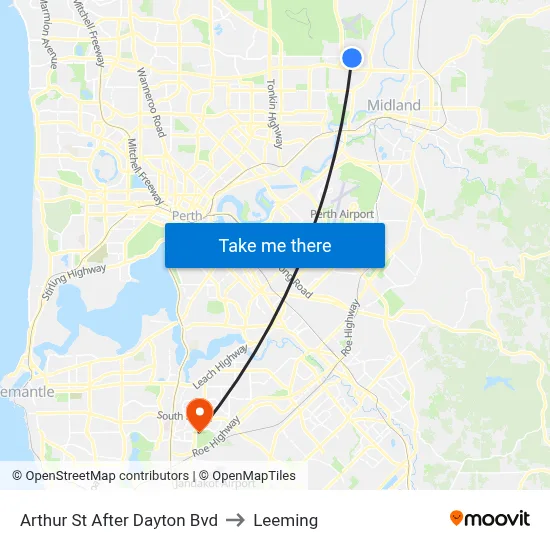 Arthur St After Dayton Bvd to Leeming map