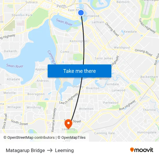Matagarup Bridge to Leeming map