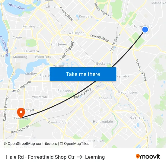 Hale Rd - Forrestfield Shop Ctr to Leeming map