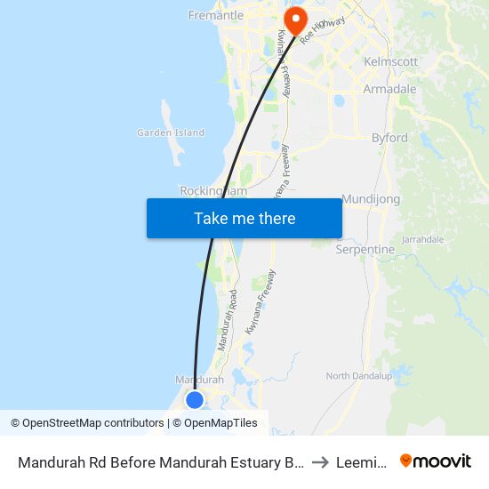 Mandurah Rd Before Mandurah Estuary Bdg to Leeming map