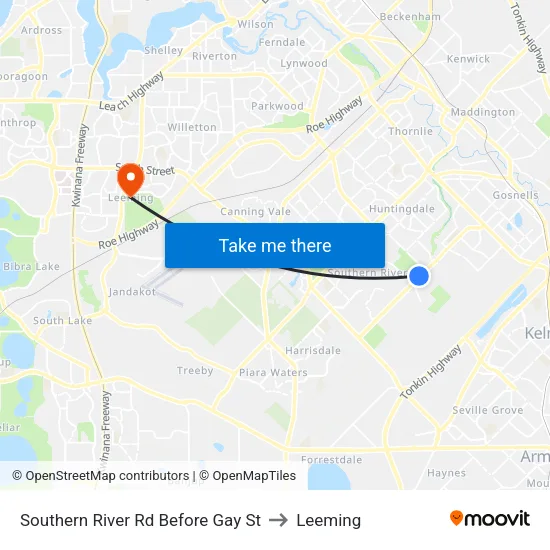 Southern River Rd Before Gay St to Leeming map