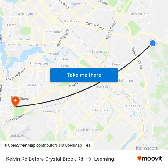 Kelvin Rd Before Crystal Brook Rd to Leeming map