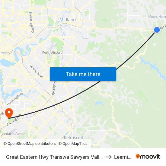Great Eastern Hwy Transwa Sawyers Valley to Leeming map