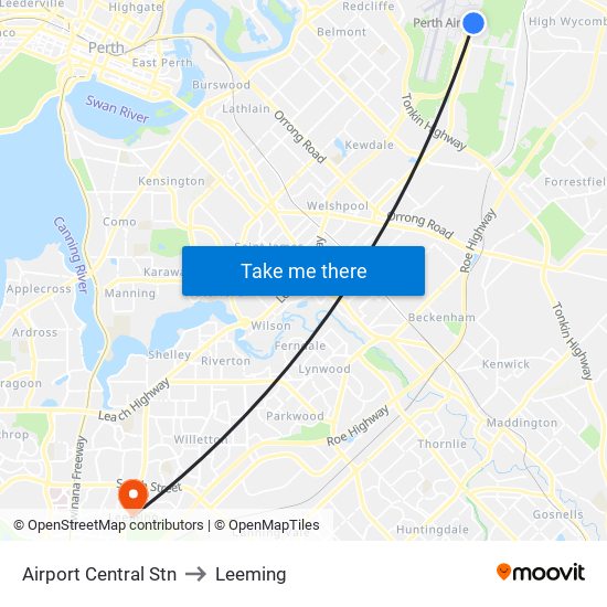 Airport Central Stn to Leeming map