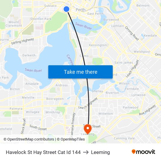 Havelock St Hay Street Cat Id 144 to Leeming map