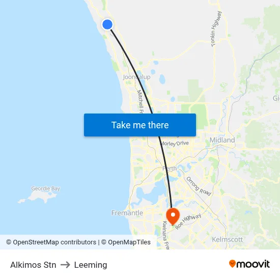Alkimos Stn to Leeming map