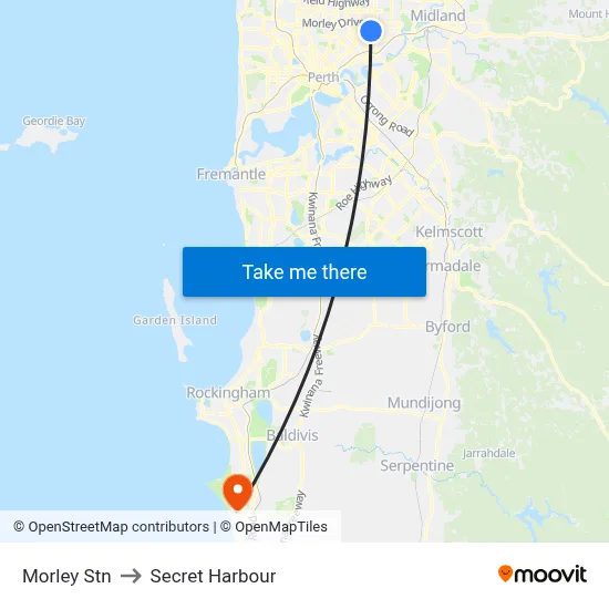 Morley Stn to Secret Harbour map