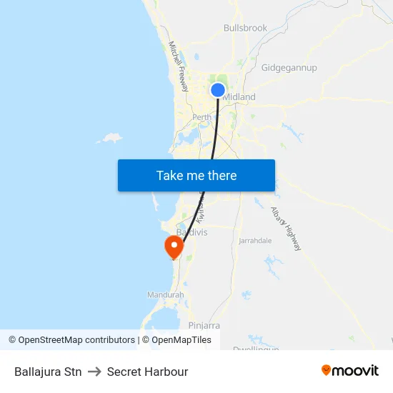 Ballajura Stn to Secret Harbour map