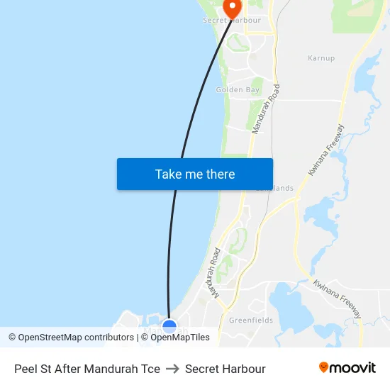 Peel St After Mandurah Tce to Secret Harbour map