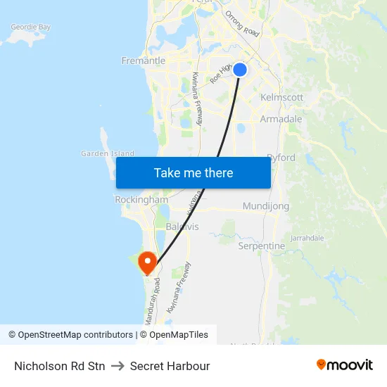 Nicholson Rd Stn to Secret Harbour map