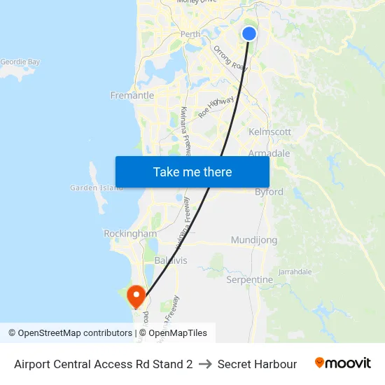 Airport Central Access Rd Stand 2 to Secret Harbour map