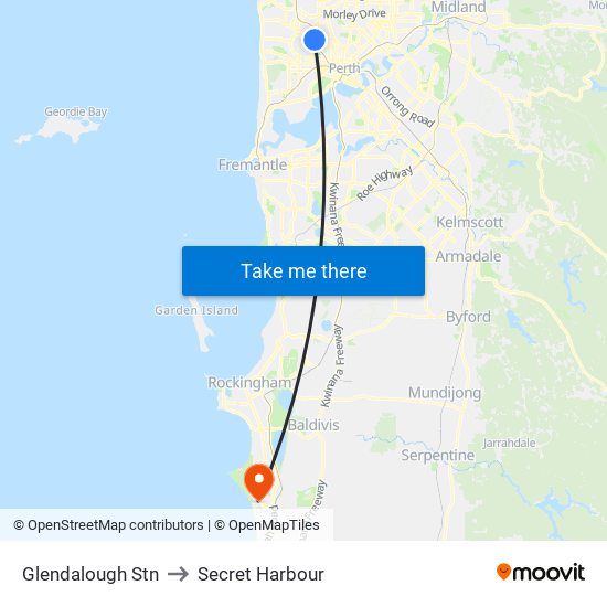 Glendalough Stn to Secret Harbour map