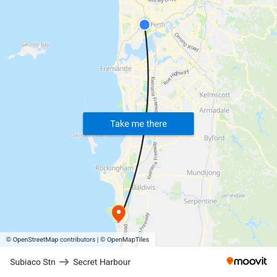 Subiaco Stn to Secret Harbour map