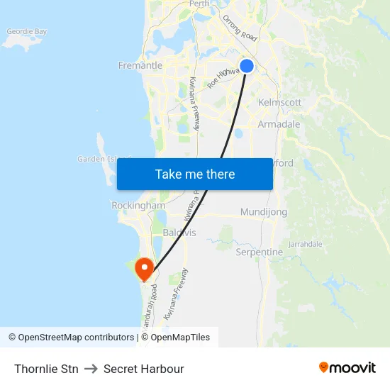 Thornlie Stn to Secret Harbour map