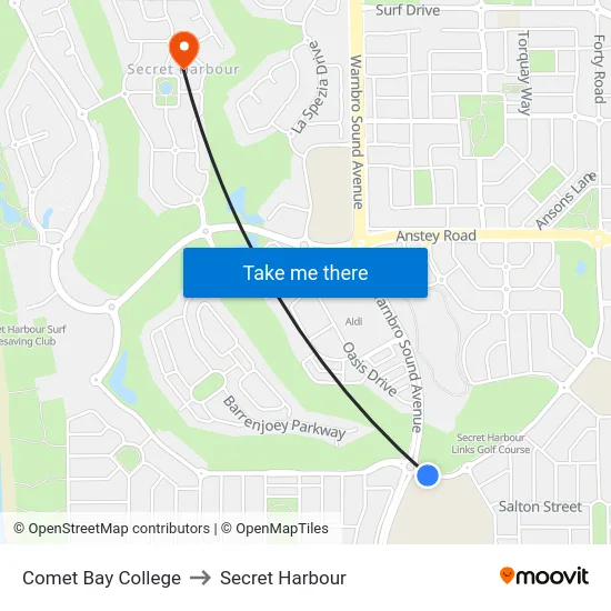 Comet Bay College to Secret Harbour map