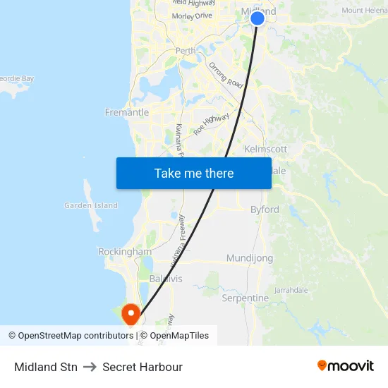 Midland Stn to Secret Harbour map