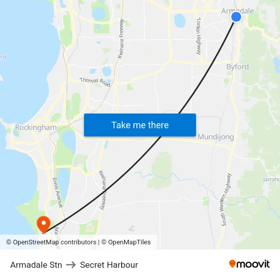 Armadale Stn to Secret Harbour map