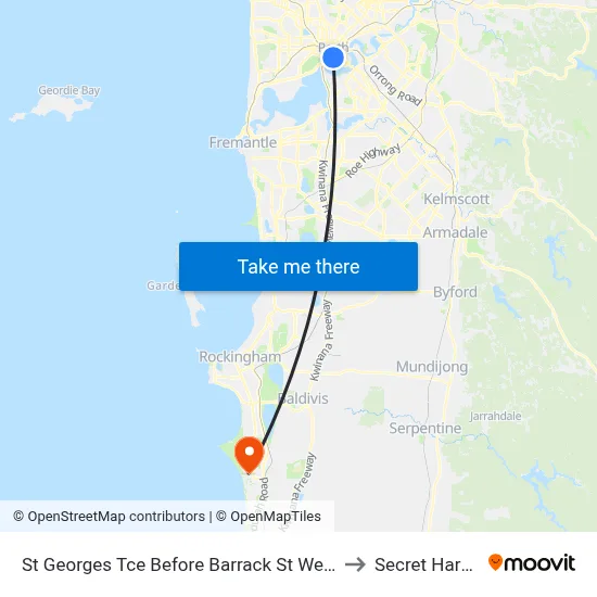St Georges Tce Before Barrack St Westbound to Secret Harbour map