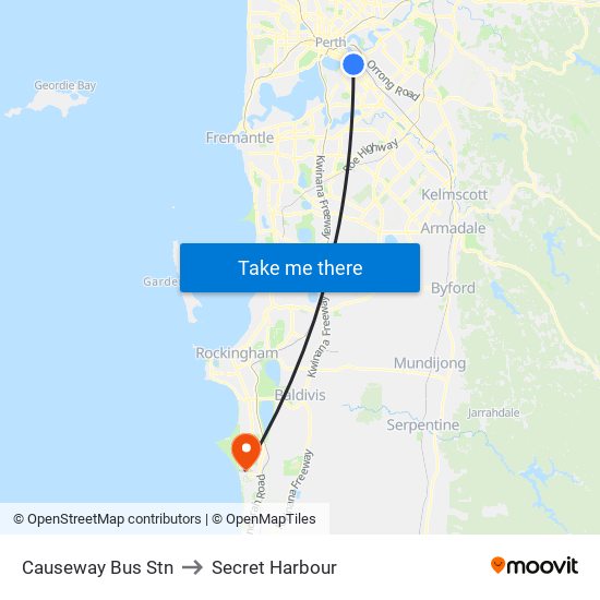 Causeway Bus Stn to Secret Harbour map