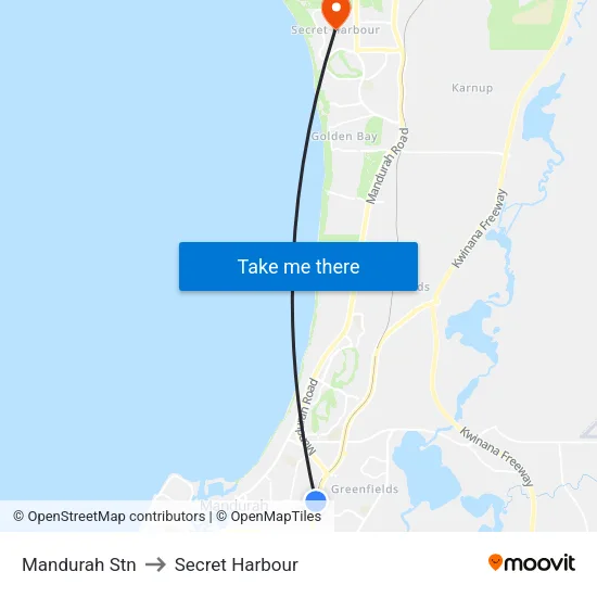 Mandurah Stn to Secret Harbour map