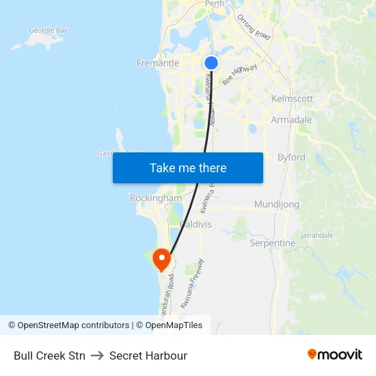 Bull Creek Stn to Secret Harbour map