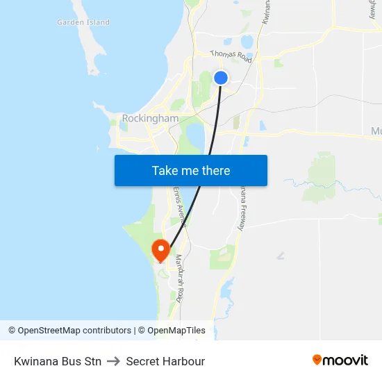 Kwinana Bus Stn to Secret Harbour map