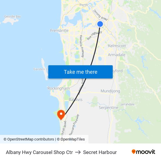 Albany Hwy Carousel Shop Ctr to Secret Harbour map